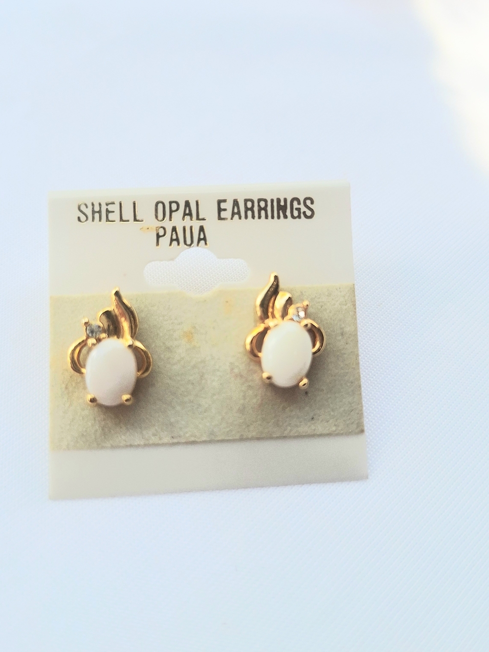 Shell Opal Paua Gold Stud Earrings - White